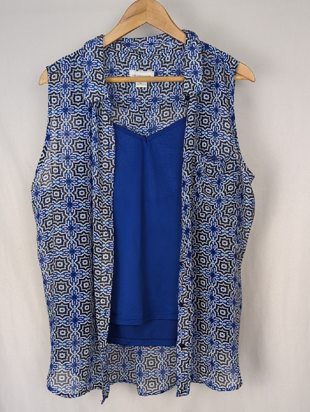 LIZ CLAIBORNE Blue Printed Sleeveless Layered Tank & Top Combo